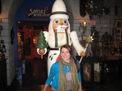 The author with the large nutcracker that welcomes visitors to Nutcracker Castle